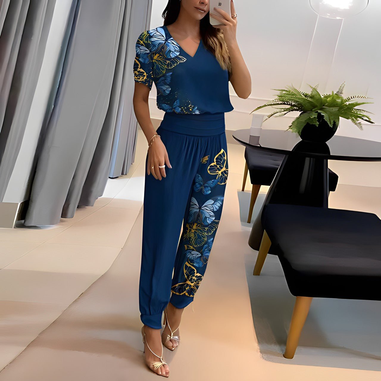 Alexandra | Stylish Printed V-Neck Set