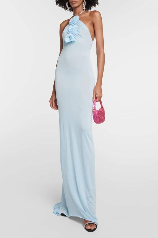 Bárbara® | Neck Maxi Dress With Floral Appliqués