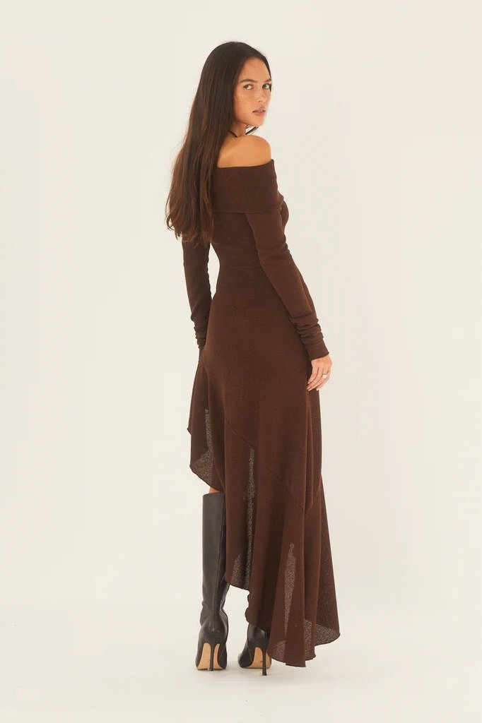 Mariana® | Off-The-Shoulder Flared Midi Knit Dress