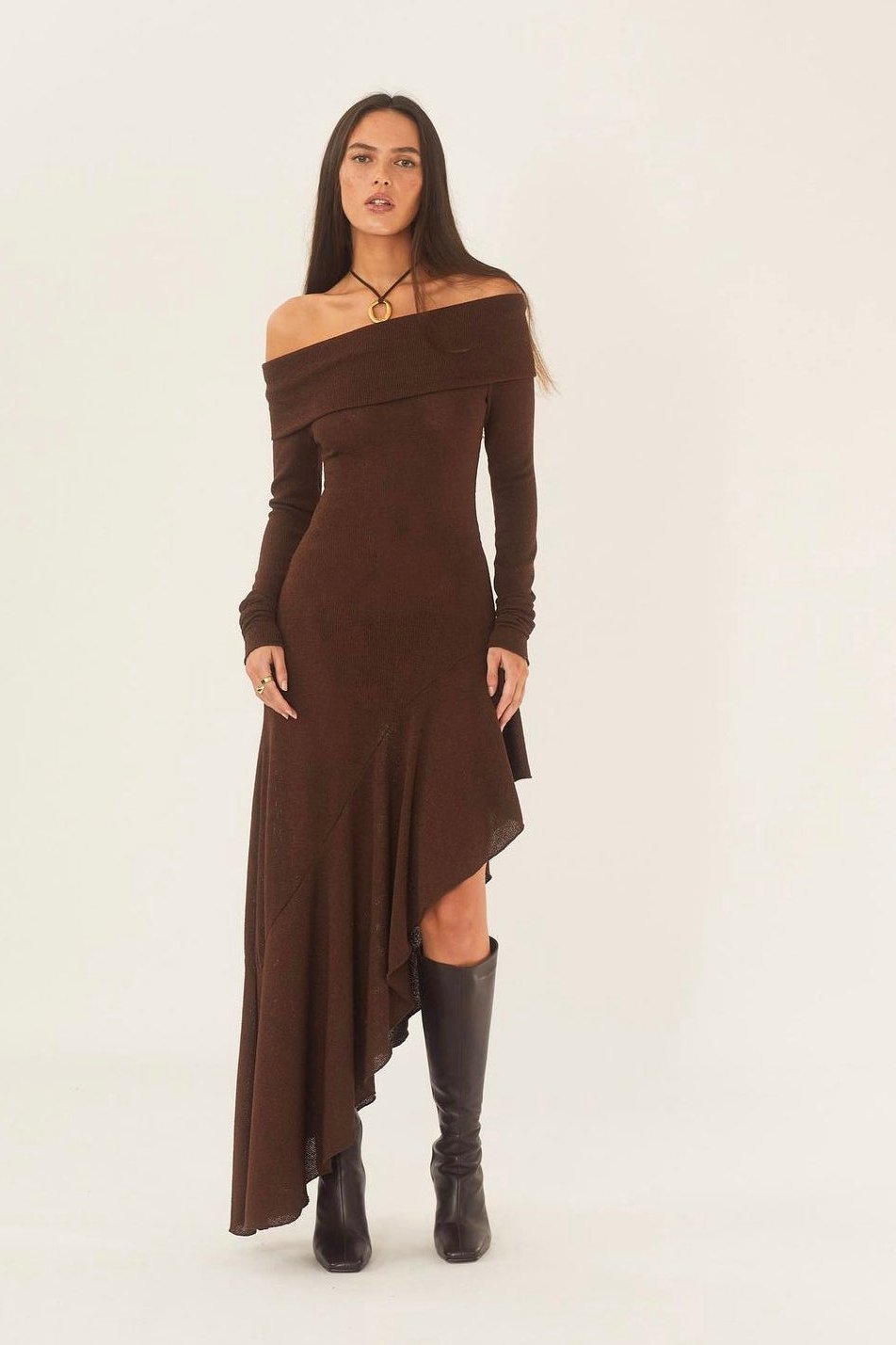 Mariana® | Off-The-Shoulder Flared Midi Knit Dress