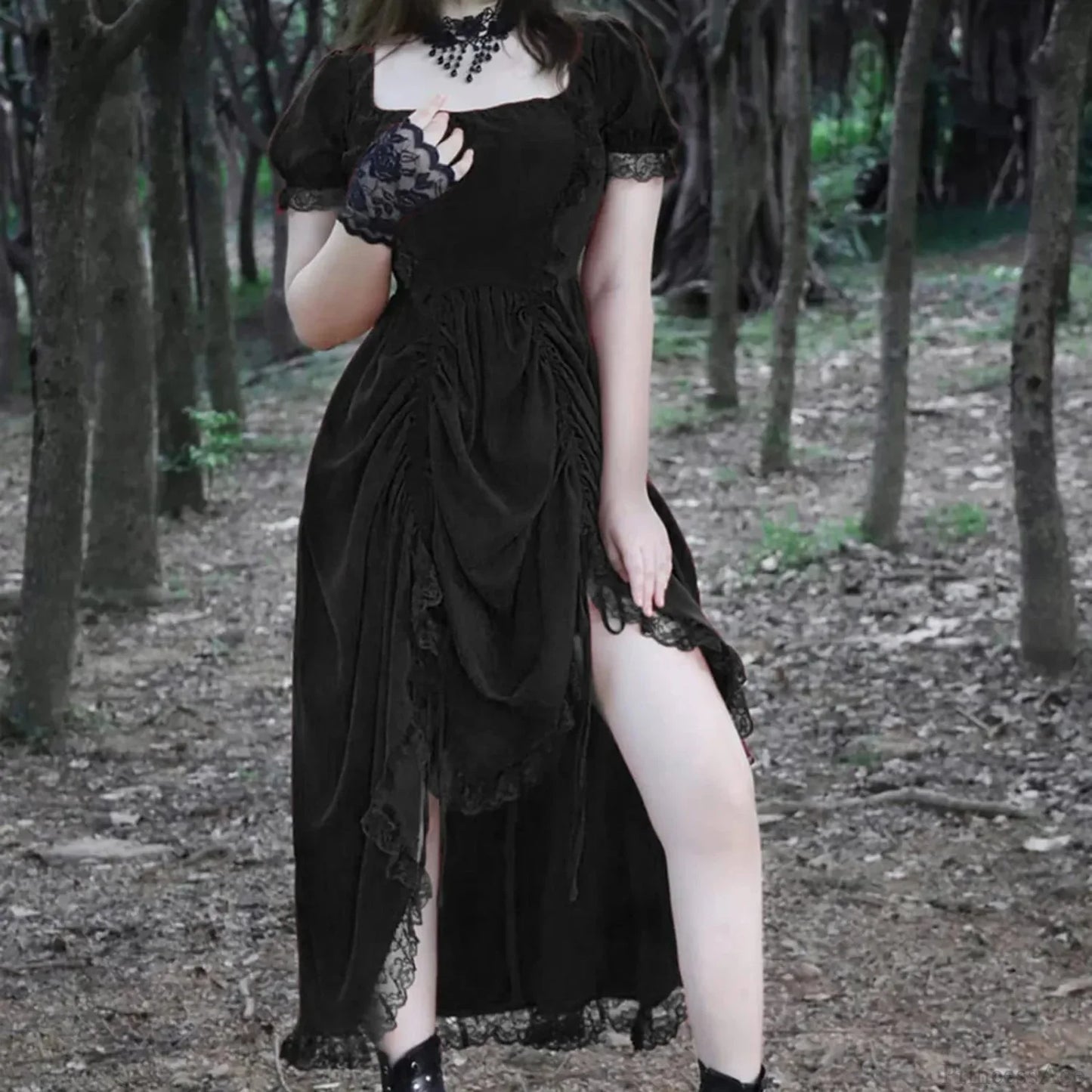 Ancient Lace Stitching Vintage Midi Dress