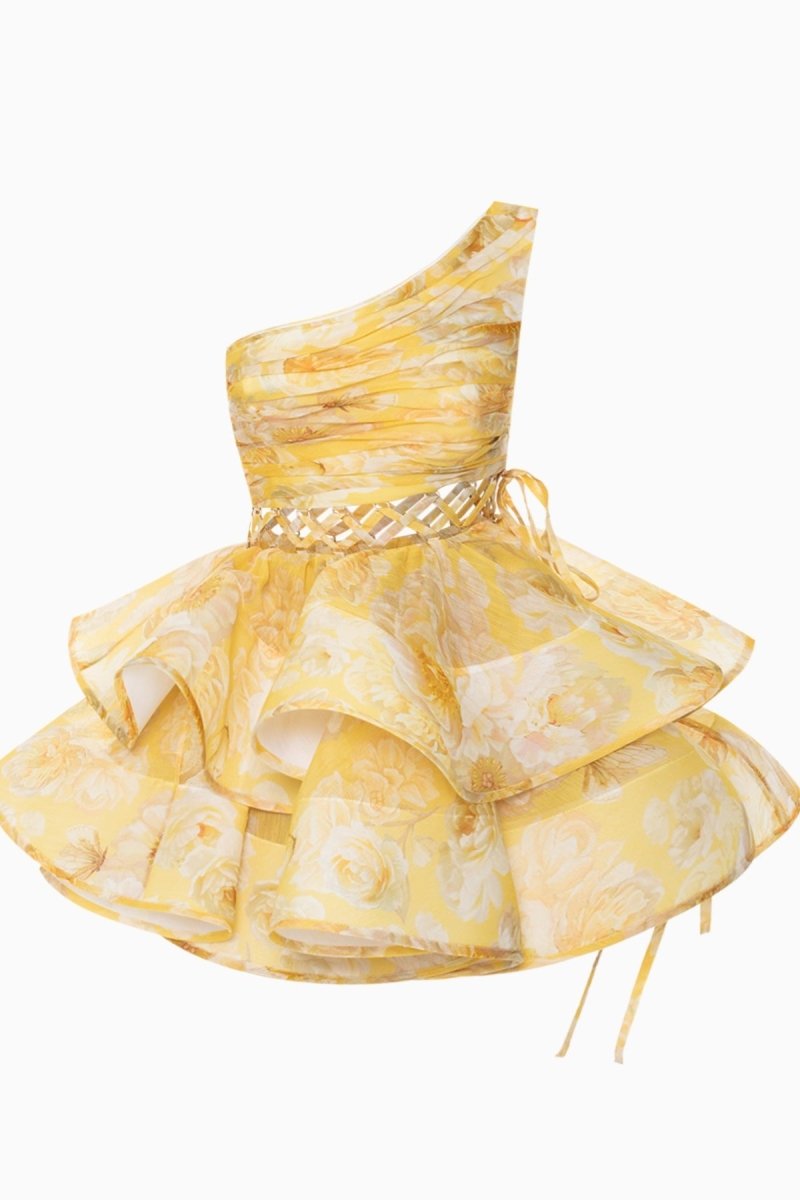 Aurora® | Floral-Print One-Shoulder Chiffon Mini Dress