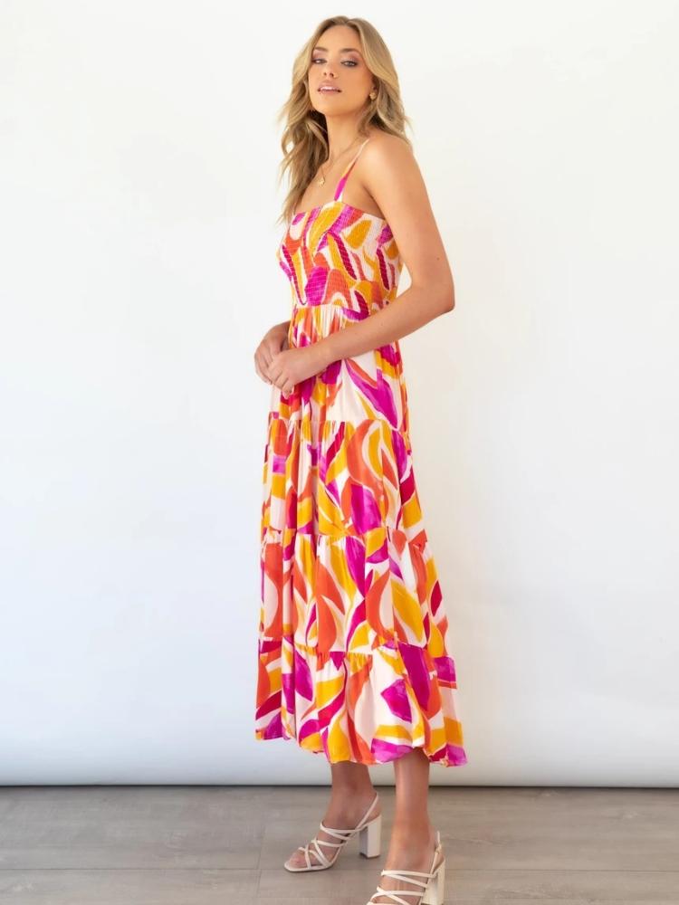 Nina® | Printed Tiered Maxi Summer Dress With Ruched Bodice