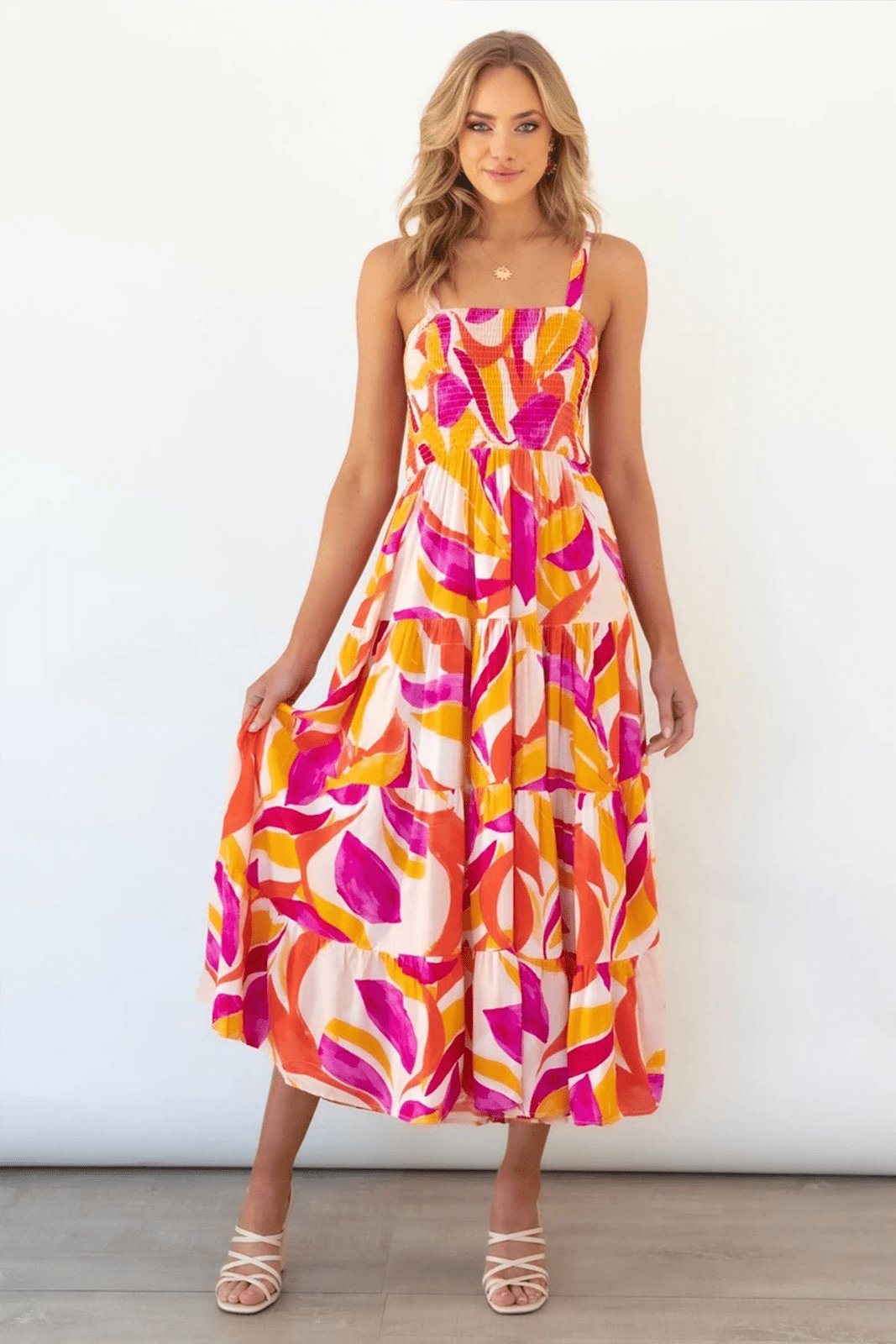 Nina® | Printed Tiered Maxi Summer Dress With Ruched Bodice