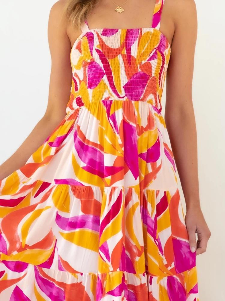 Zulema® | Printed Tiered Maxi Summer Dress With Ruched Bodice