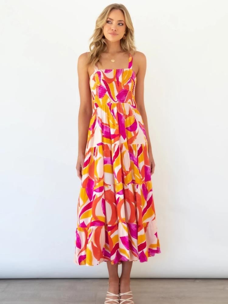 Nina® | Printed Tiered Maxi Summer Dress With Ruched Bodice