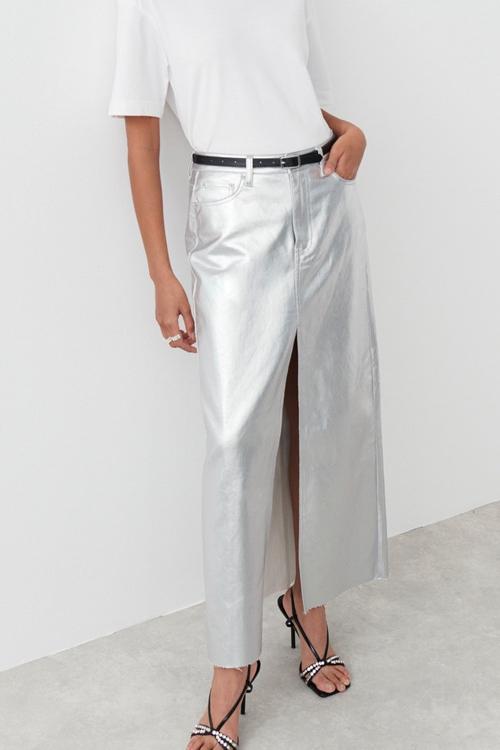 Berta® | Maxi Slit Skirt In Metallic