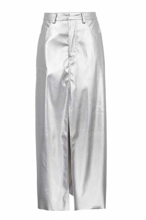 Raquel® | Maxi Slit Skirt In Metallic