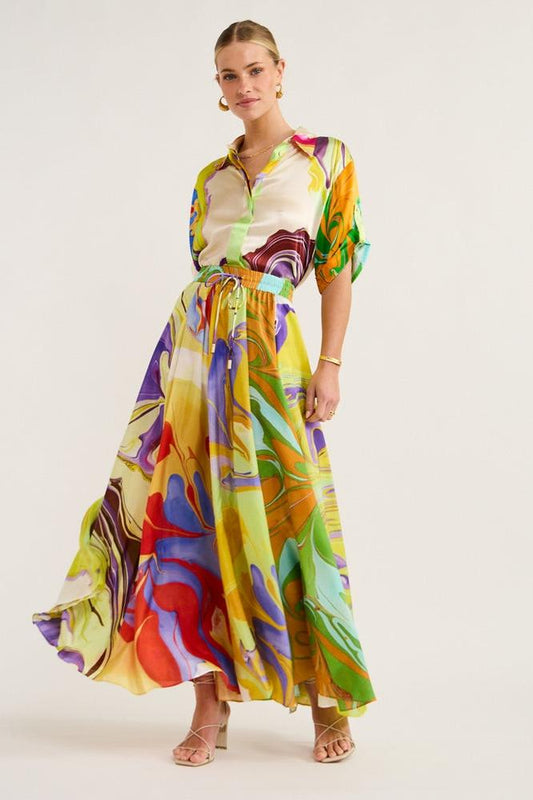 Leila® | Printed Satin Blouse Set