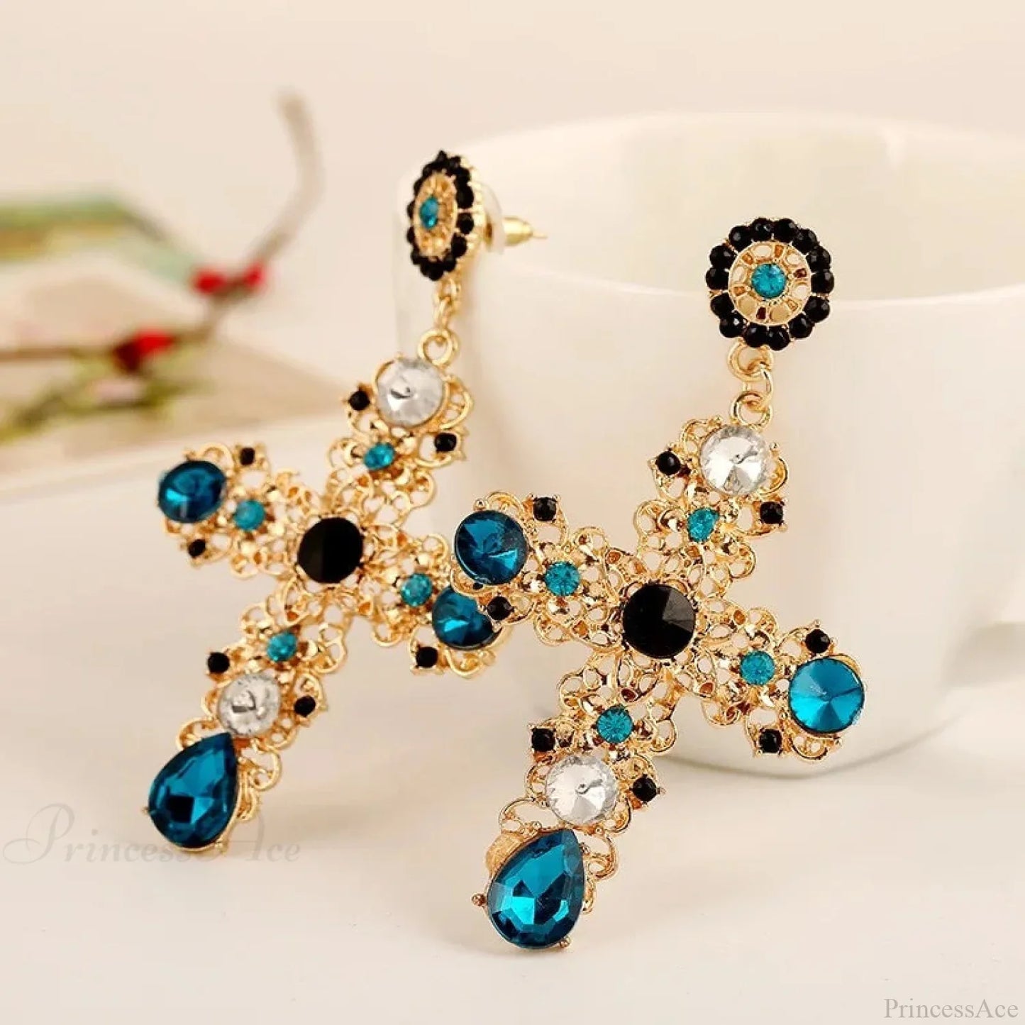 Antique Crystal Cross Baroque Dangle Earring