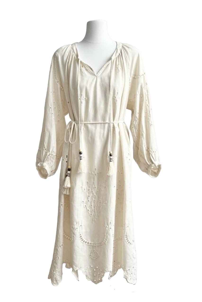 Yasmina® | Embroidered Midi Dress With Hemstitch