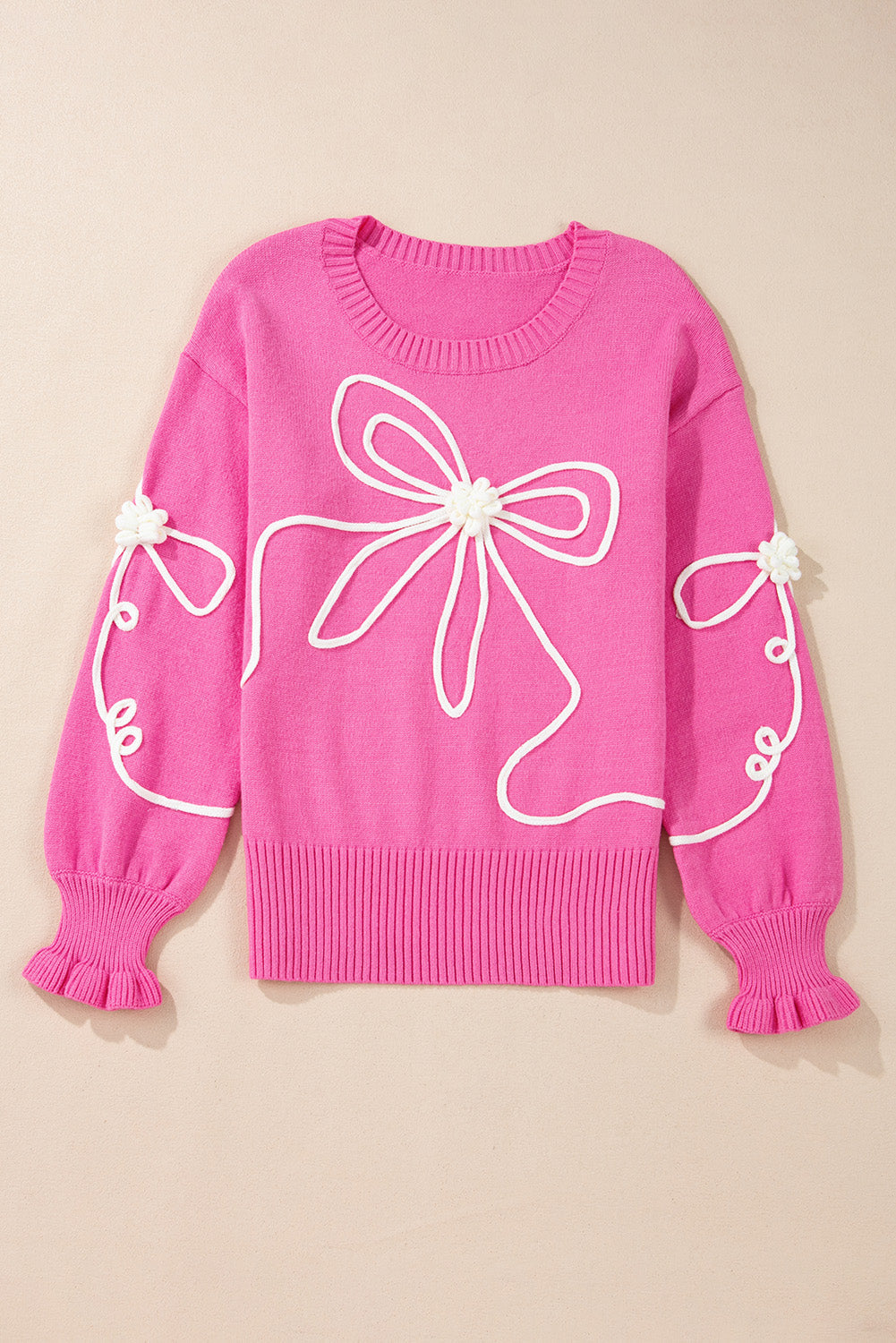 Maria José | Round neck sweater with dropped shoulder and bow