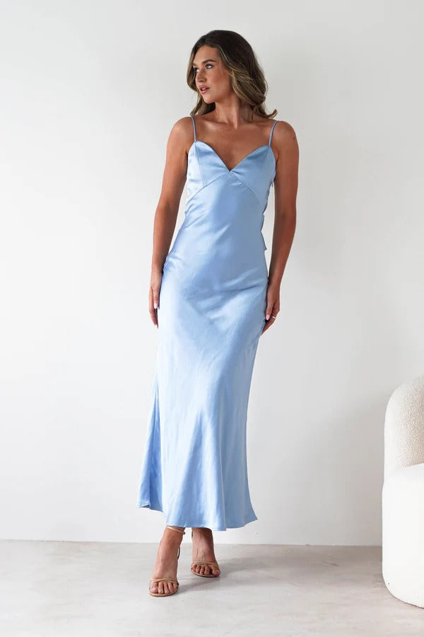 Satin Backless Tie Party Dress