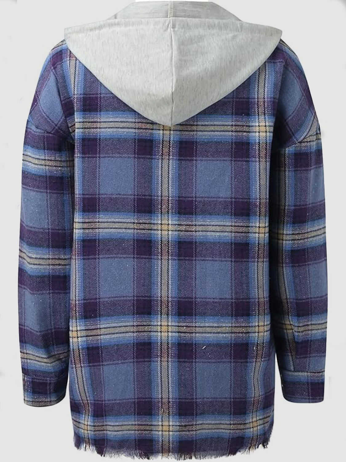 Carmen | Checked long sleeve hooded jacket with raw hem