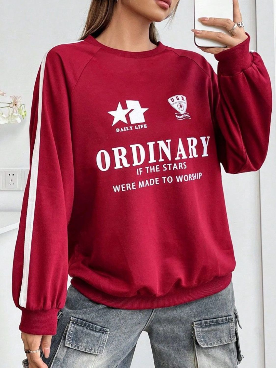 Marta | Long sleeve crew neck sweatshirt with letter graphic