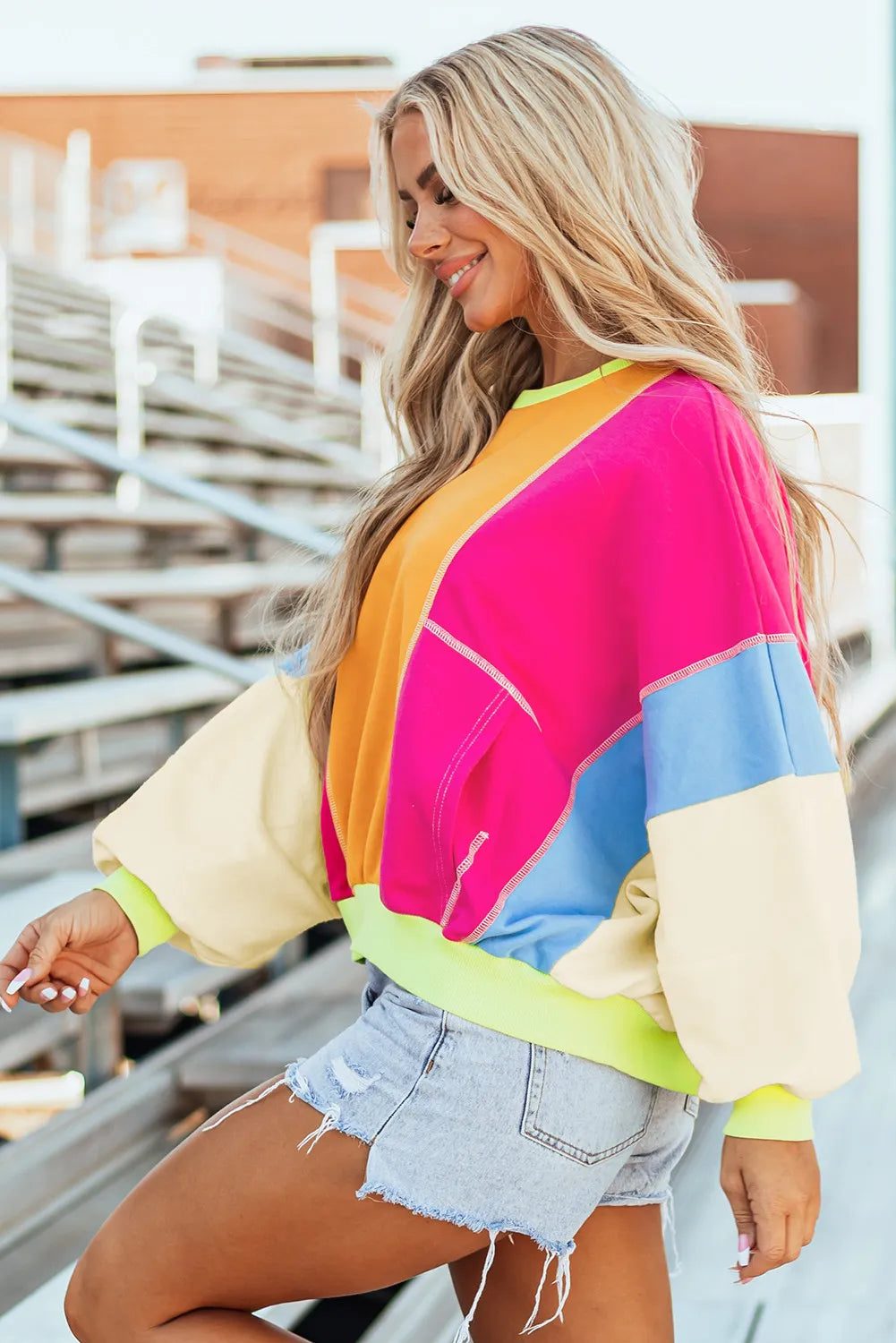 Claudette | Color block long sleeve crew neck top