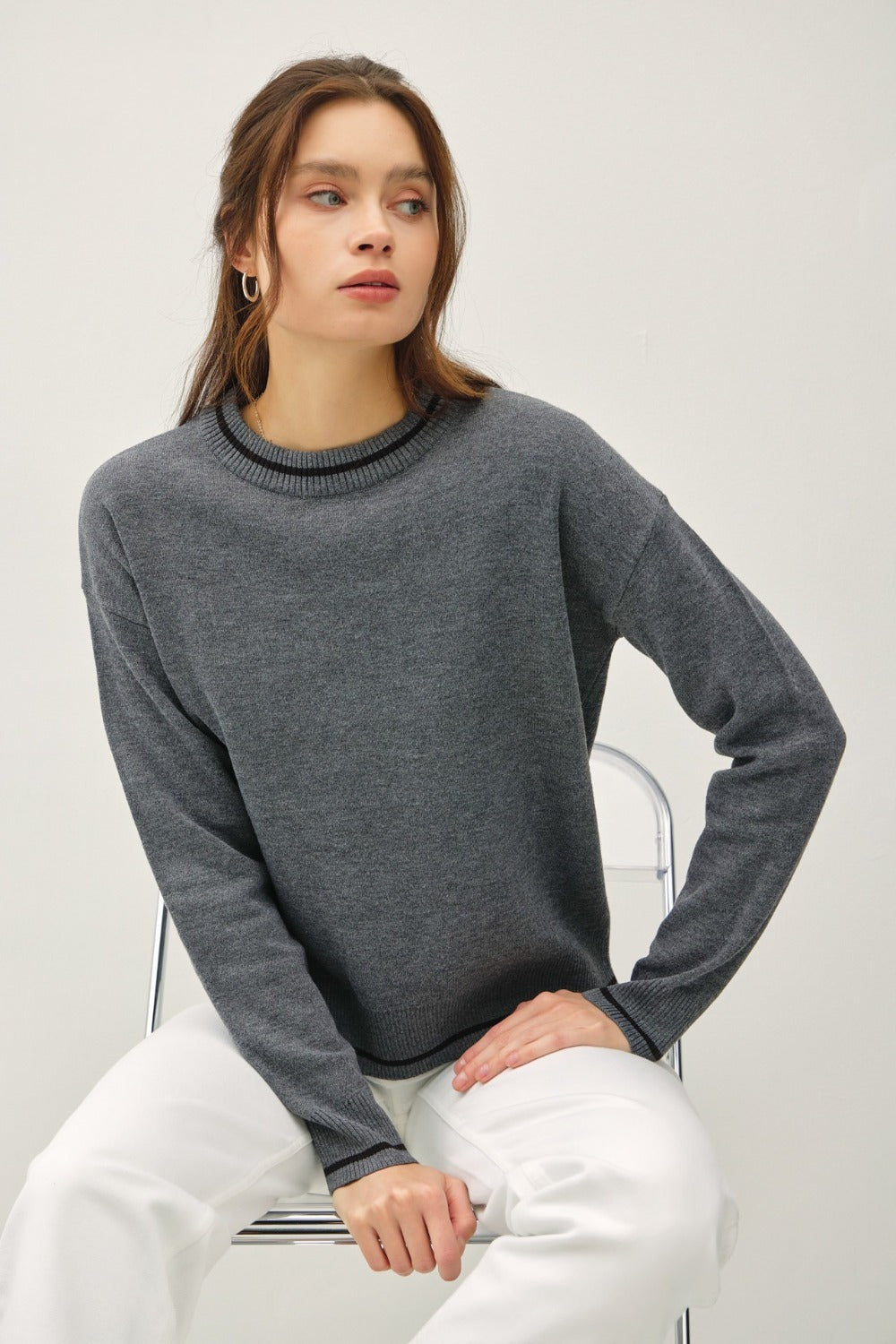 Cecilia | Be Cool long-sleeved sweater with striped trim and crew neck