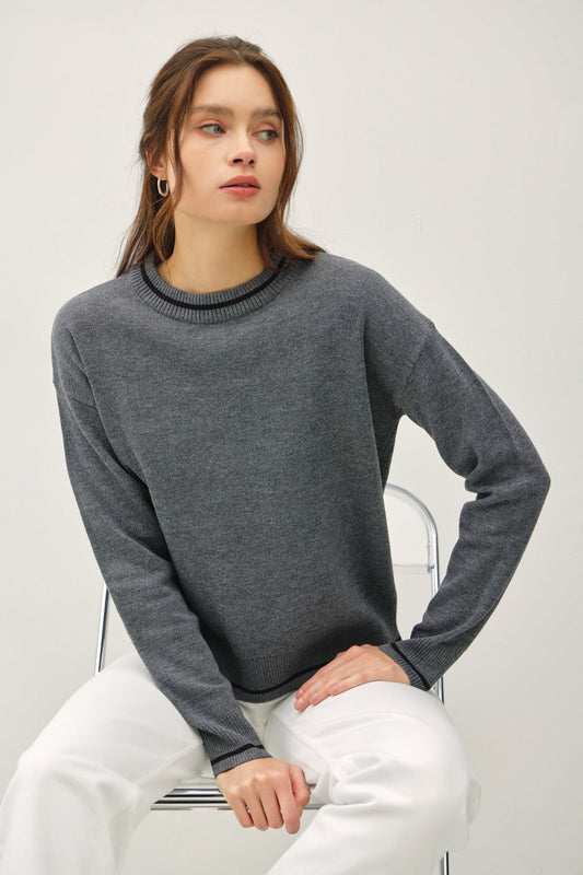 Cecilia | Be Cool long-sleeved sweater with striped trim and crew neck