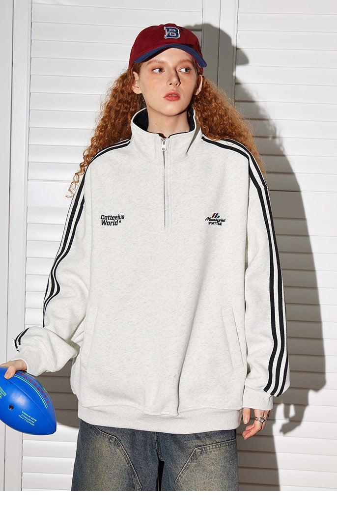 Retro Half-Zip Stand Collar Sweatshirt