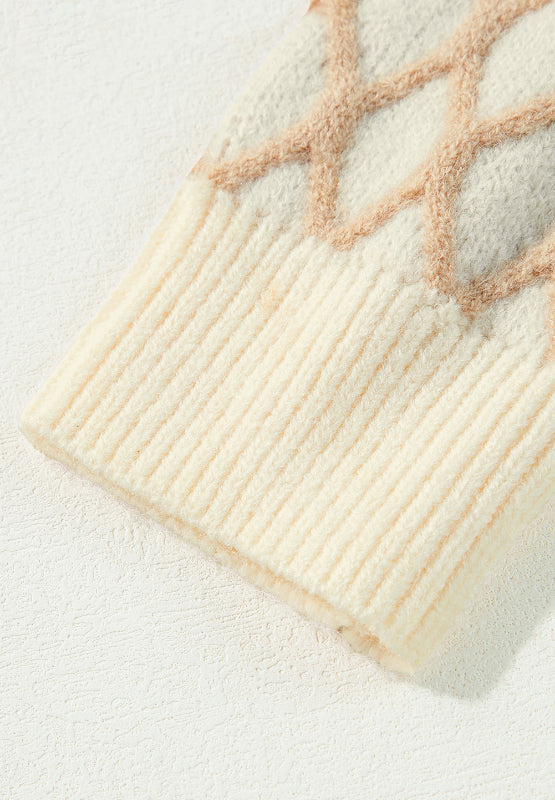 Miriam | Long-sleeved sweater with a stand-up collar and a diamond pattern