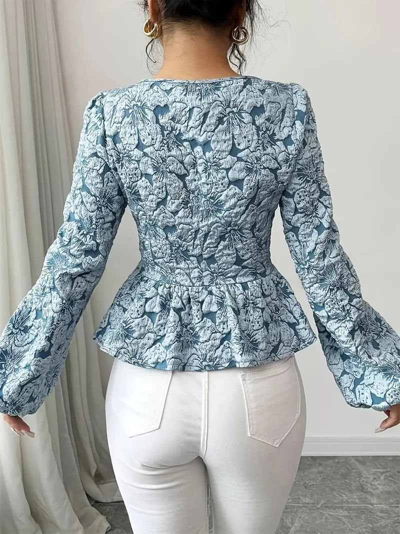 Fiorella® | Elegant Floral Print Blouse With Puff Sleeves