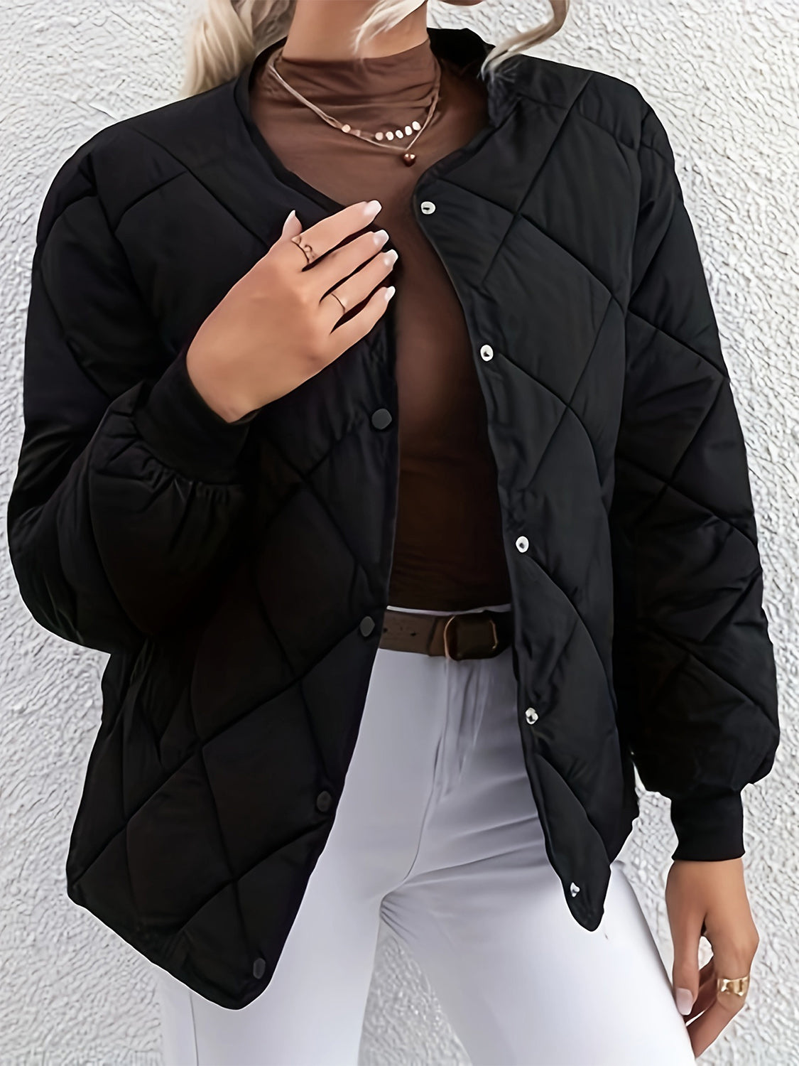Antonella | Long sleeve winter coat with bubble structure and snap buttons