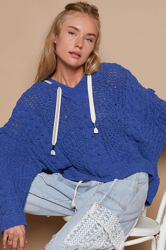 Blanca | Chenille cable knit sweater with hood