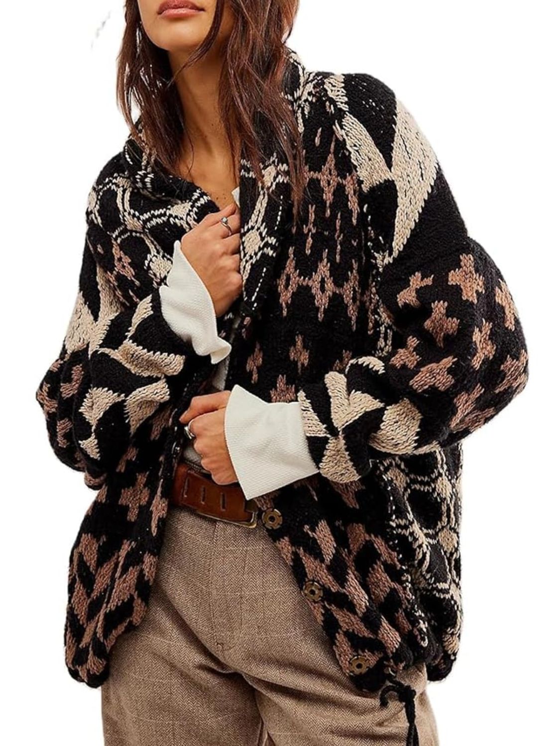 Manuela | Long sleeve cardigan with buttons and cross graphic