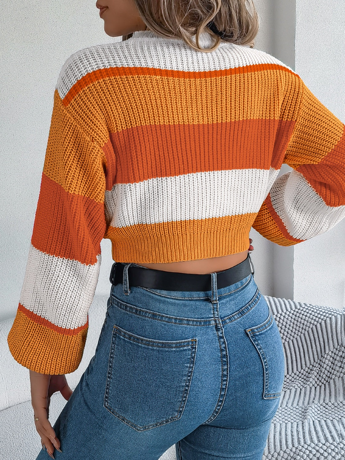 Magda | Cropped color block crew neck sweater