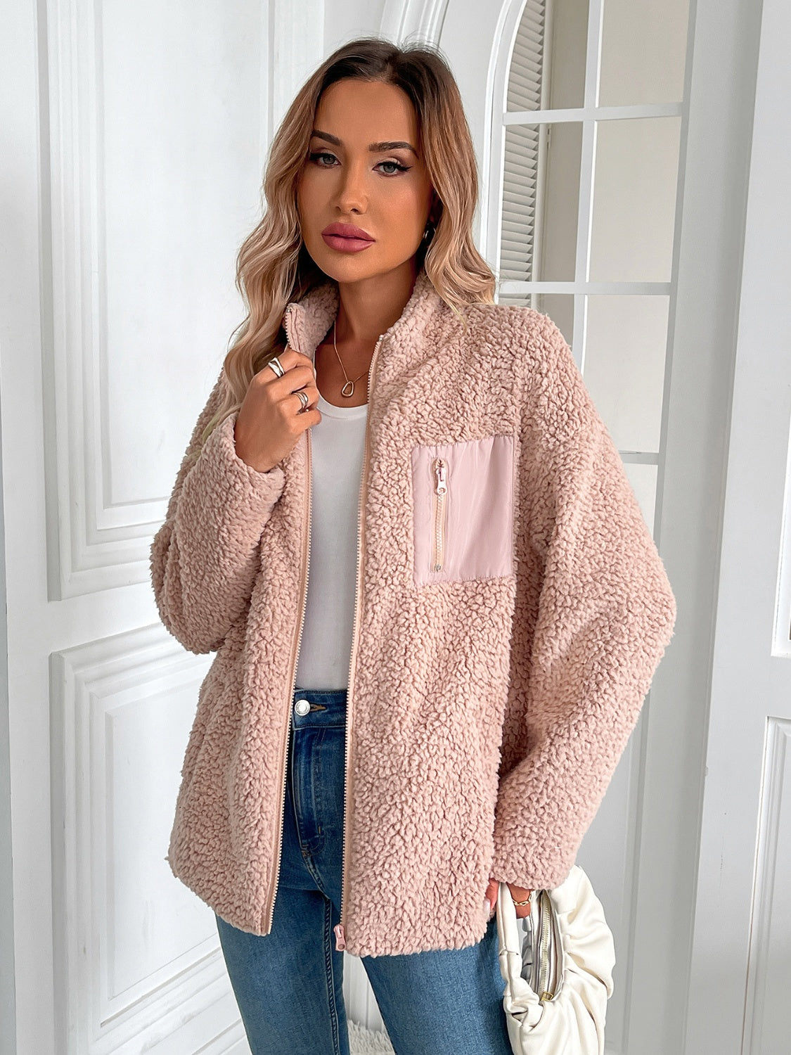 Camila | Ivy Lane fluffy jacket with long sleeves and zip