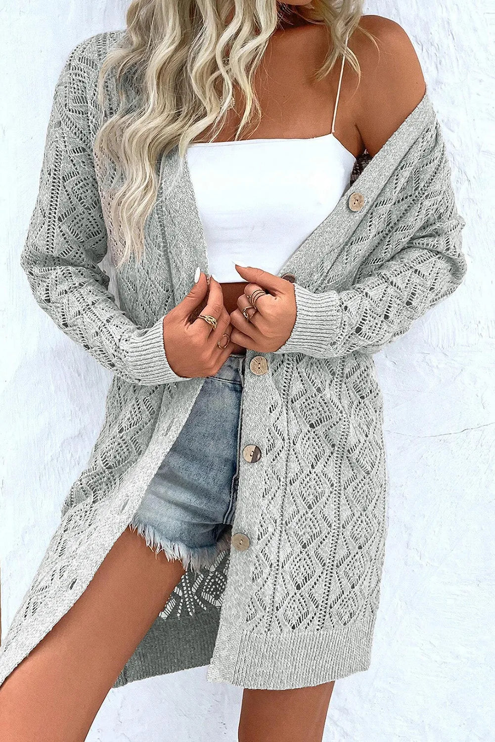 Lilli | Long-sleeved cardigan with openwork button placket