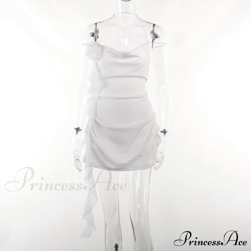 Backless Cowl Neck Charming Flower Frill Mini Dress
