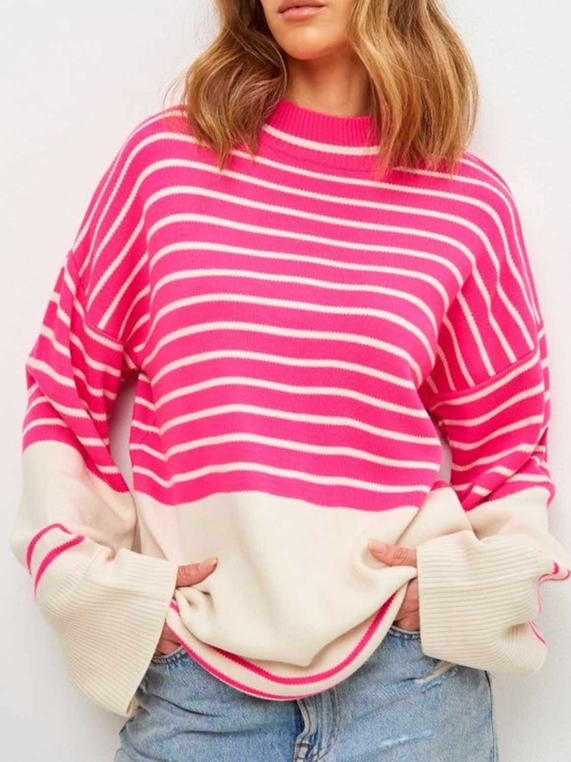 Manuela | Striped long-sleeved sweater with stand-up collar