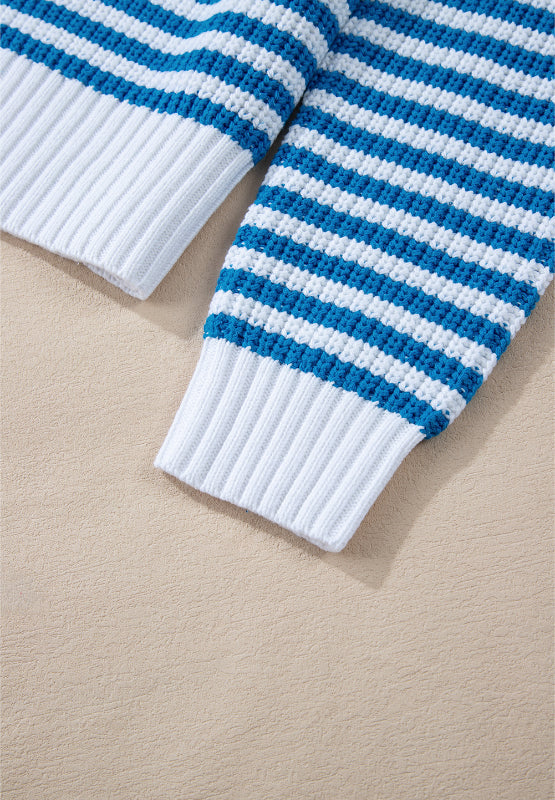 Amelia | Striped long sleeve sweater with half zip and stand-up collar