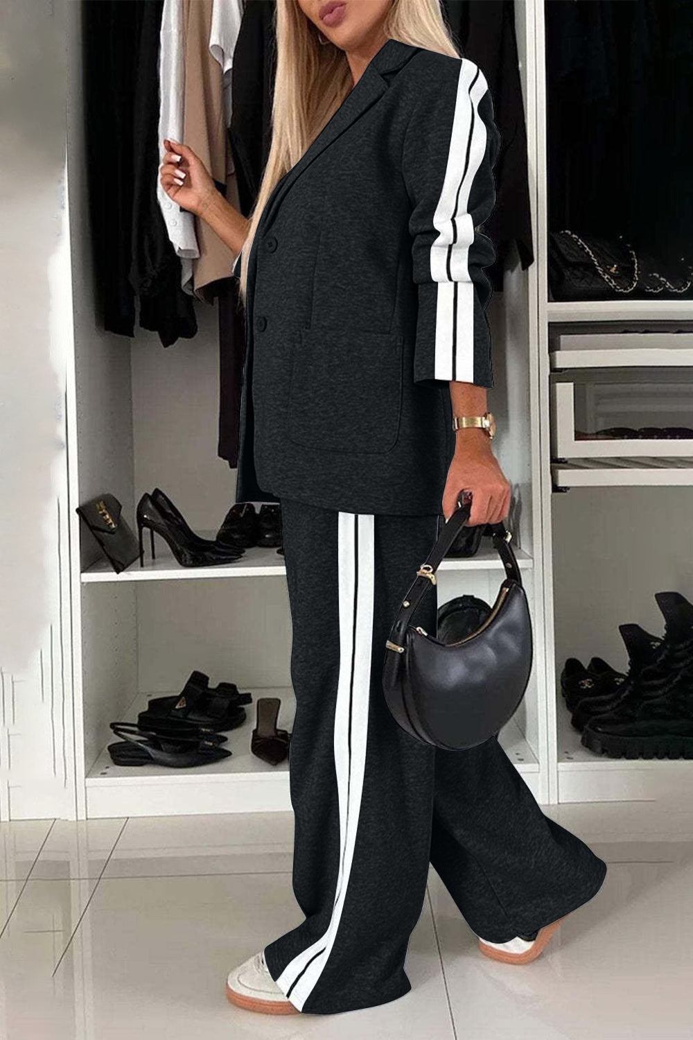 Frieda | Complete top and trousers set with contrast lapel collar