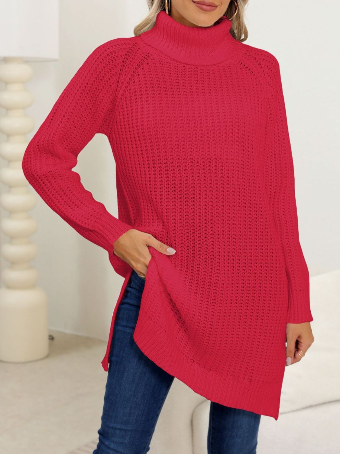 Anke | Turtleneck sweater with slit and long sleeves