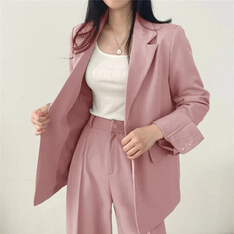 Cayetana® | Women's solid-color blazer and straight-cut pants set
