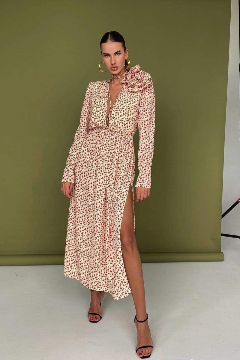 Sofía® | Flower V-Neck Midi Dress