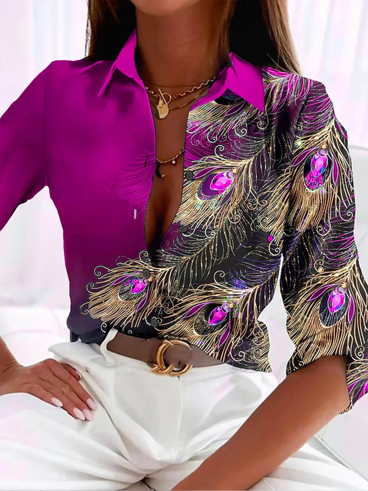 Ana® | Women's feather print blouse