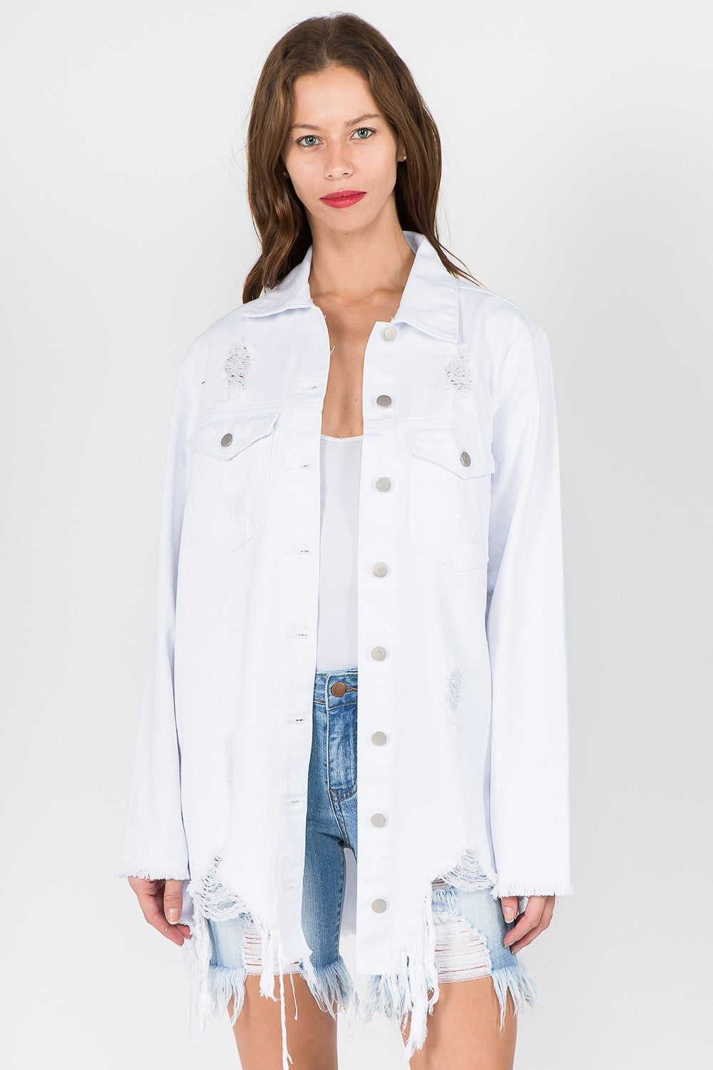 Otilia | American Bazi distressed denim jacket with frayed hem