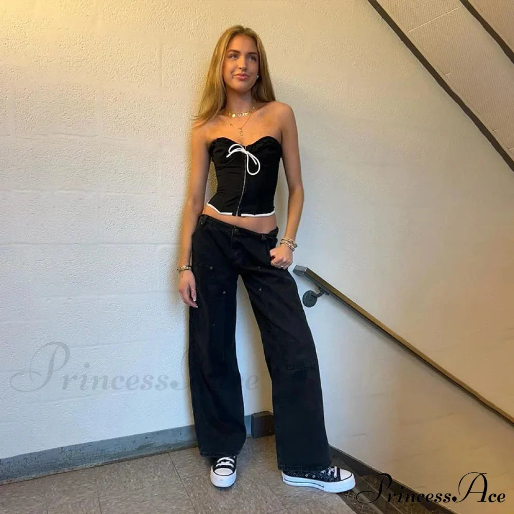 Black Bow Stylish Hook Crop Top