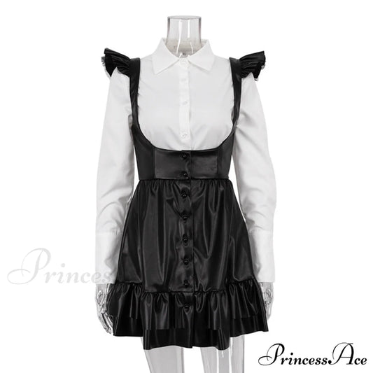 Black-White Contrast Long-Sleeve Skirt Suit
