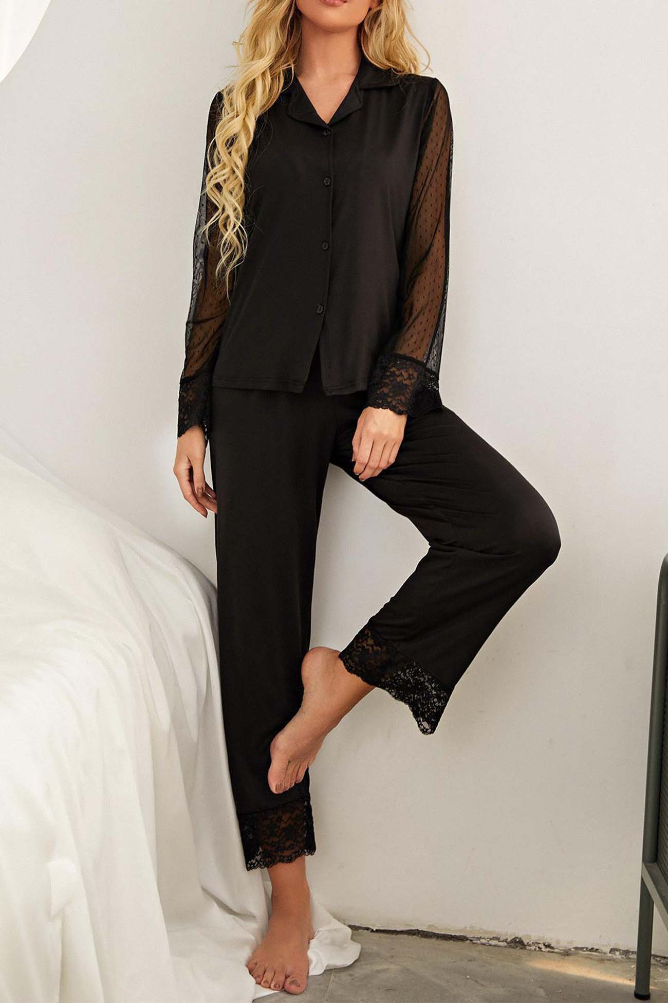 Annabelle | Mesh lace long sleeve pajama set