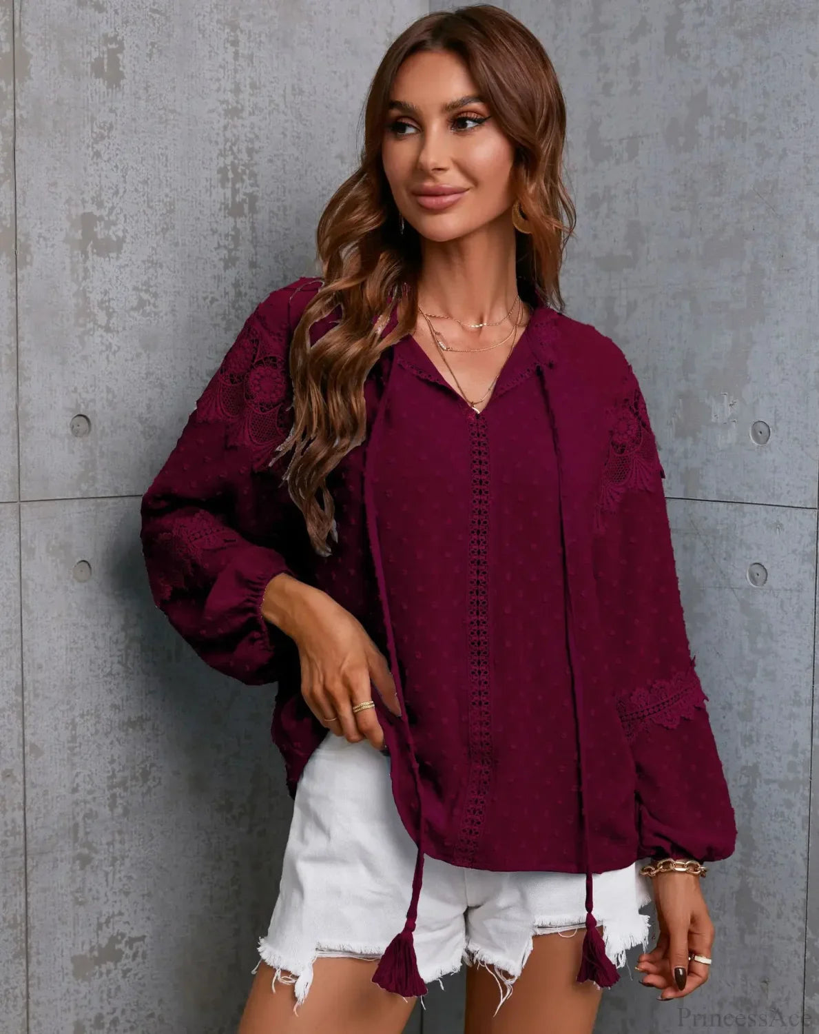 Bohemian Lace Hollow Out Tassel Oversize Boho Blouse
