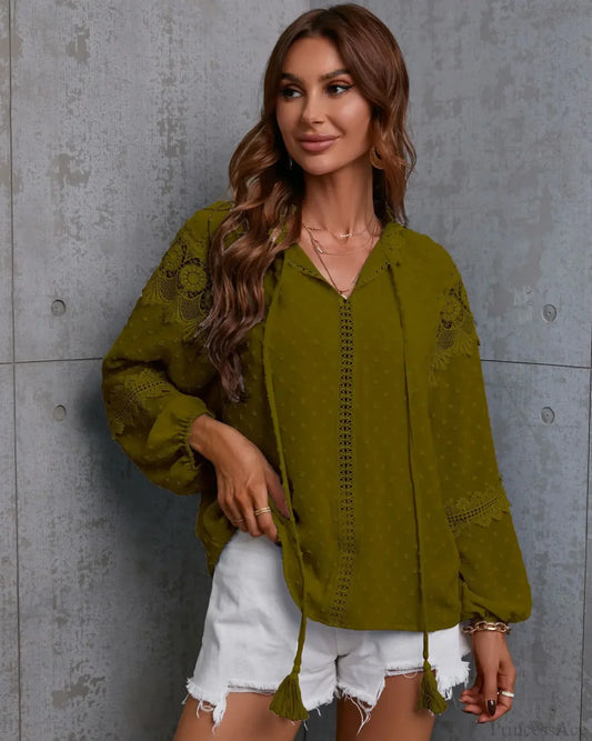 Bohemian Lace Hollow Out Tassel Oversize Boho Blouse