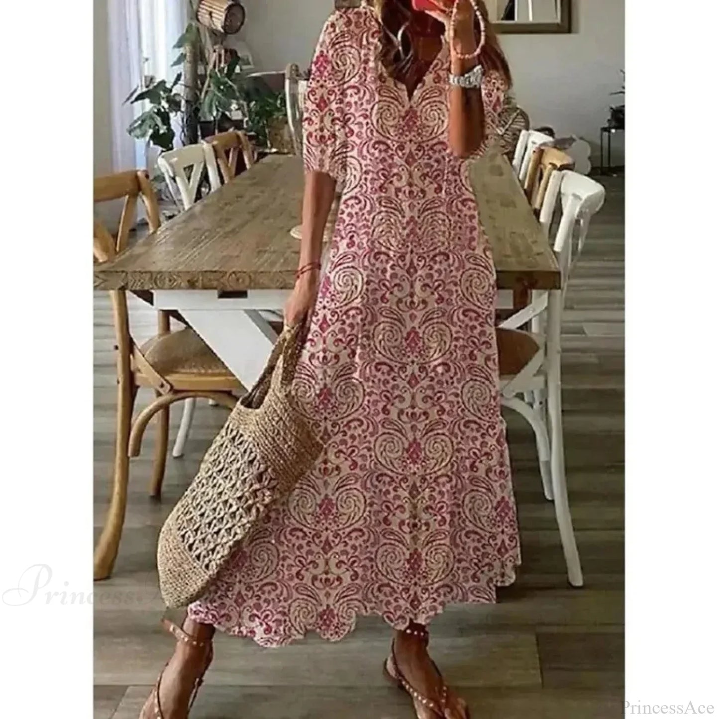 Bohemian Vintage Floral V-neck Summer Beach Dress