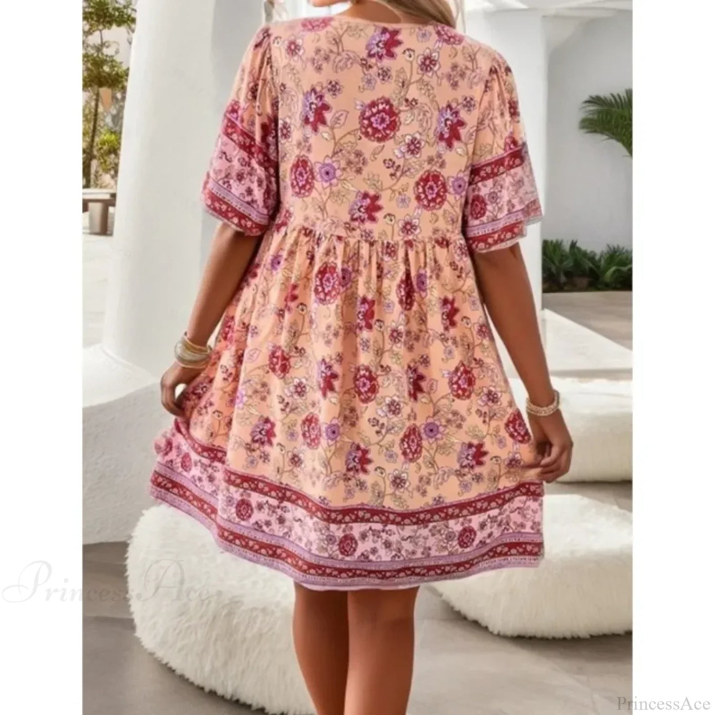 Boho Beach Floral Print Mini Floral Dress