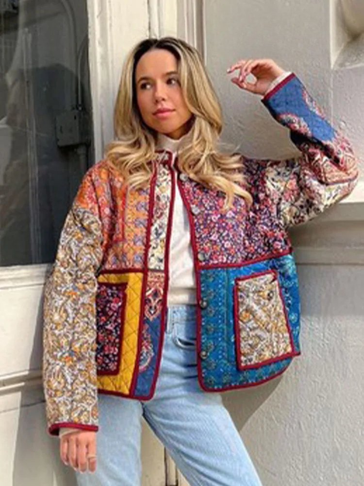 Pilar | Floral print coat with patchwork pockets