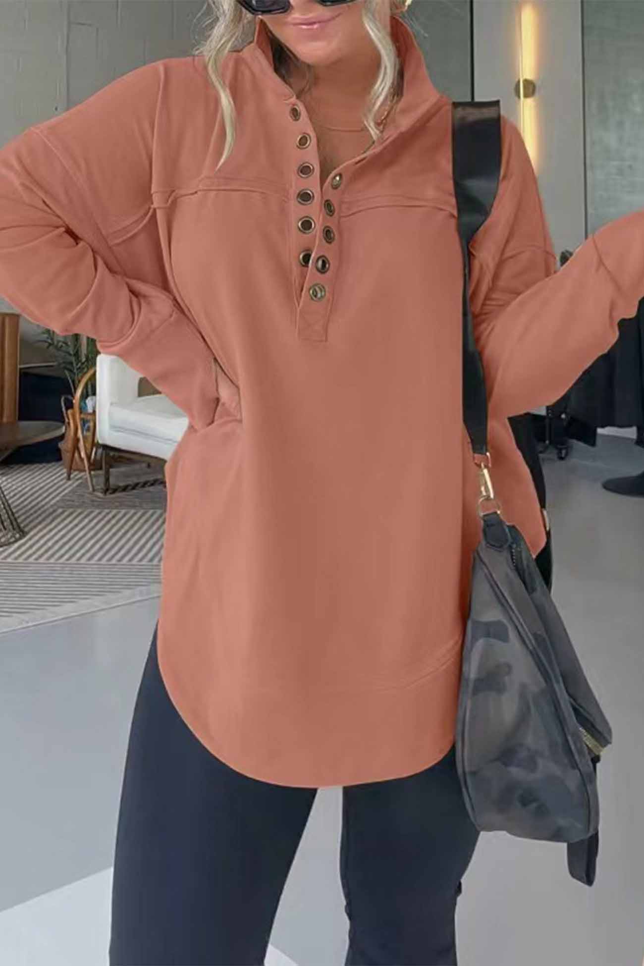 Marianna | Solid long sleeve sweatshirt with buttons