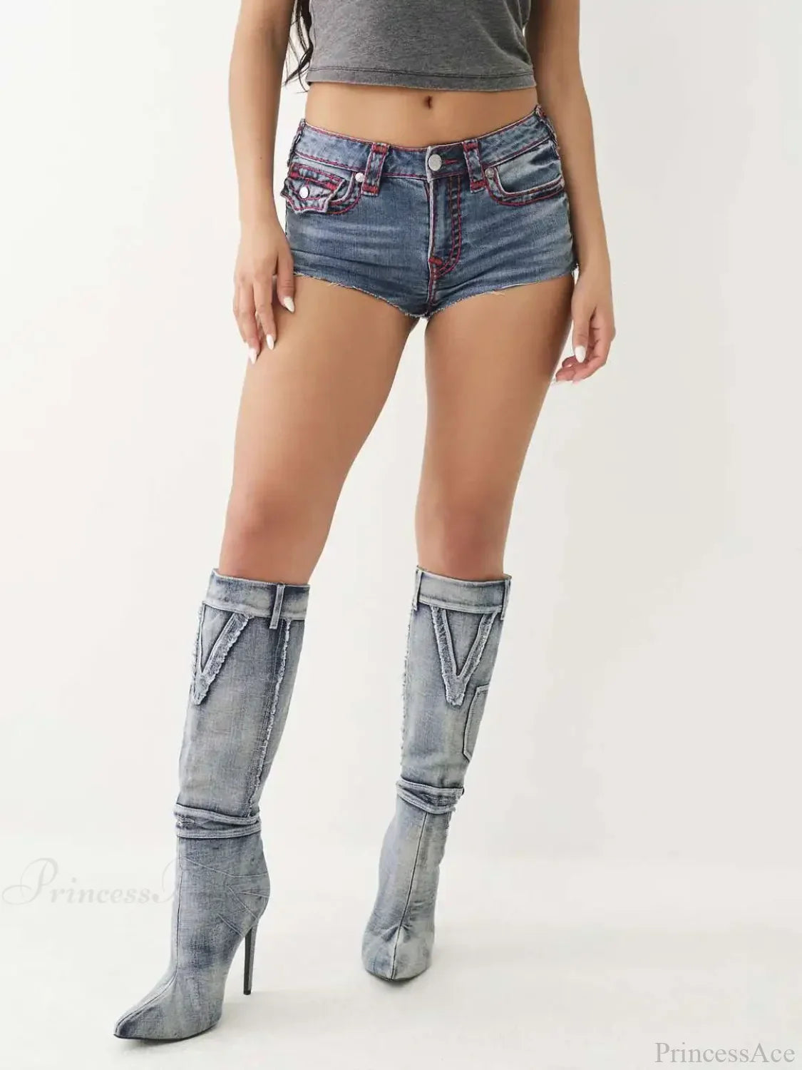 Buddha Pocket Embroidery Denim Short